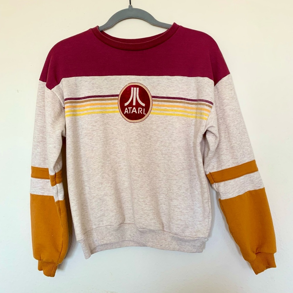 Womens Atari Retro Vibes Color-block Sweatshirt, size S 80s gold burgundy A028